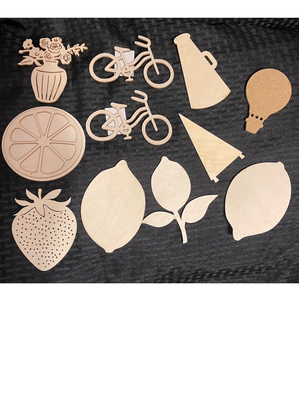 Unbranded Natural Wood Craft Shapes - Lemon, Strawberry, Bicycle & More